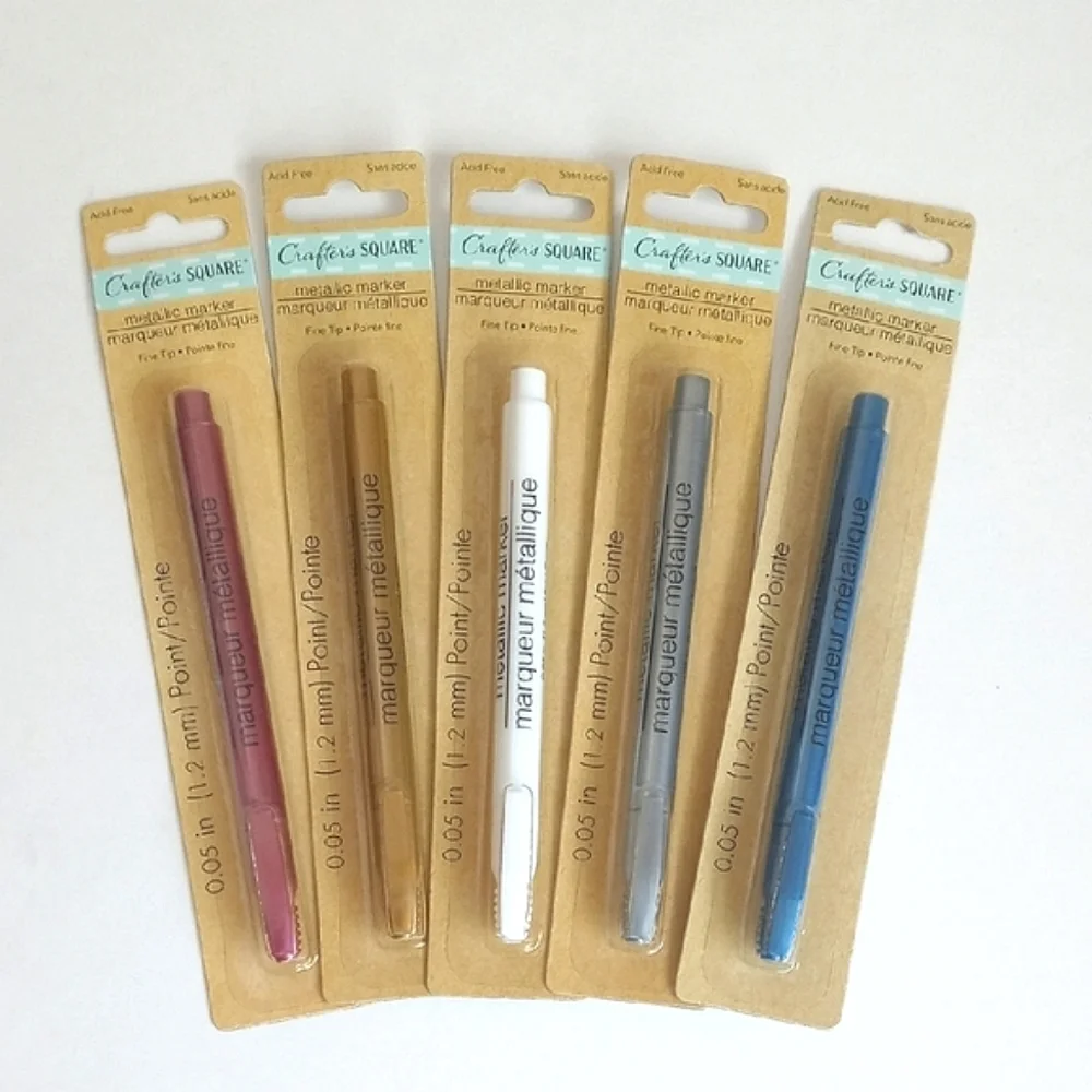 5 Crafters Square Metallic Marker Pen Set Colors: Red Blue Gold Silver Grey